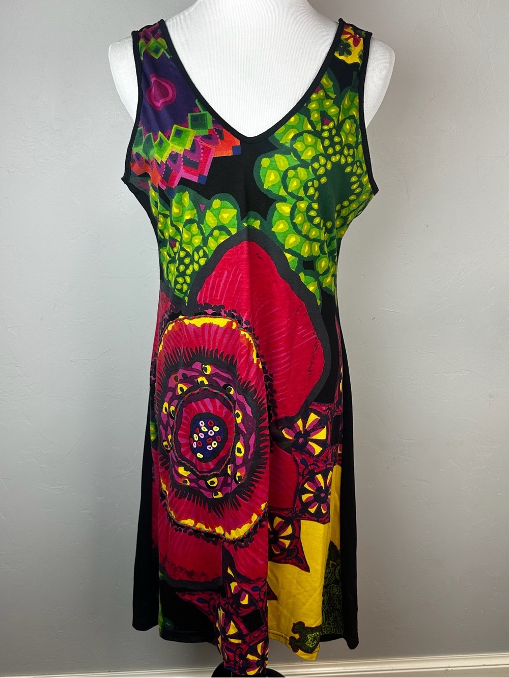 Desigual Art Print Floral Patchwork Asymmetrical Dress XL